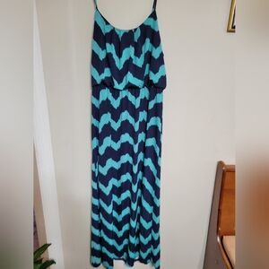 Delirious Navy and Teal Chevron Maxi Dress